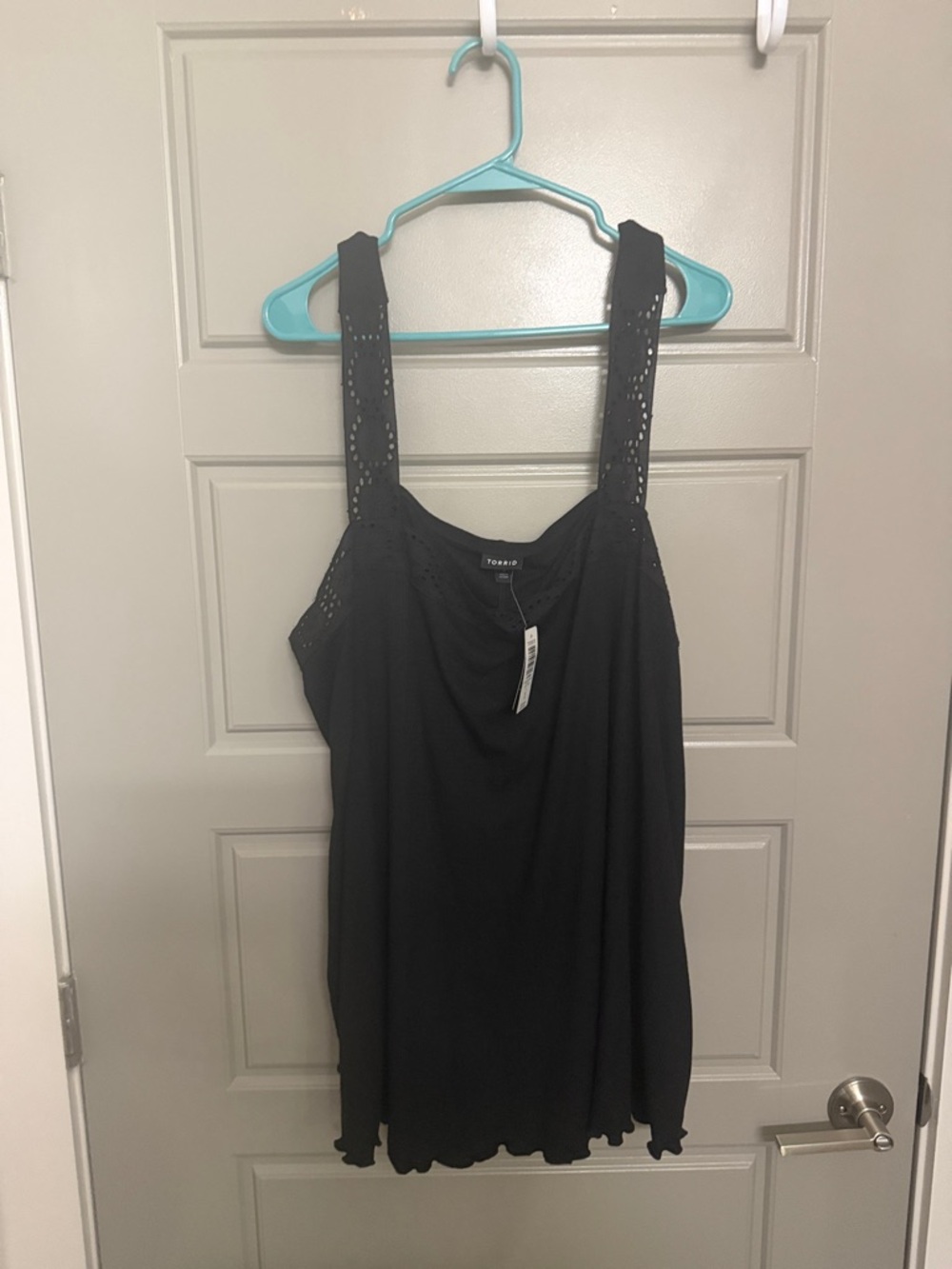 torrid Black Eyelet Strap Flow Tank